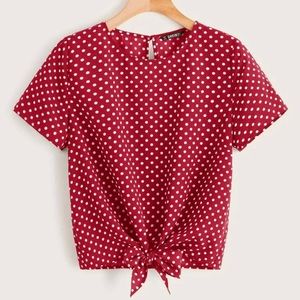 Knot Hem Polkadot Print Top